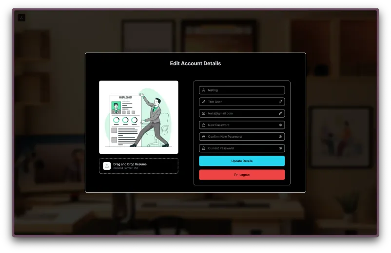 Account management screen